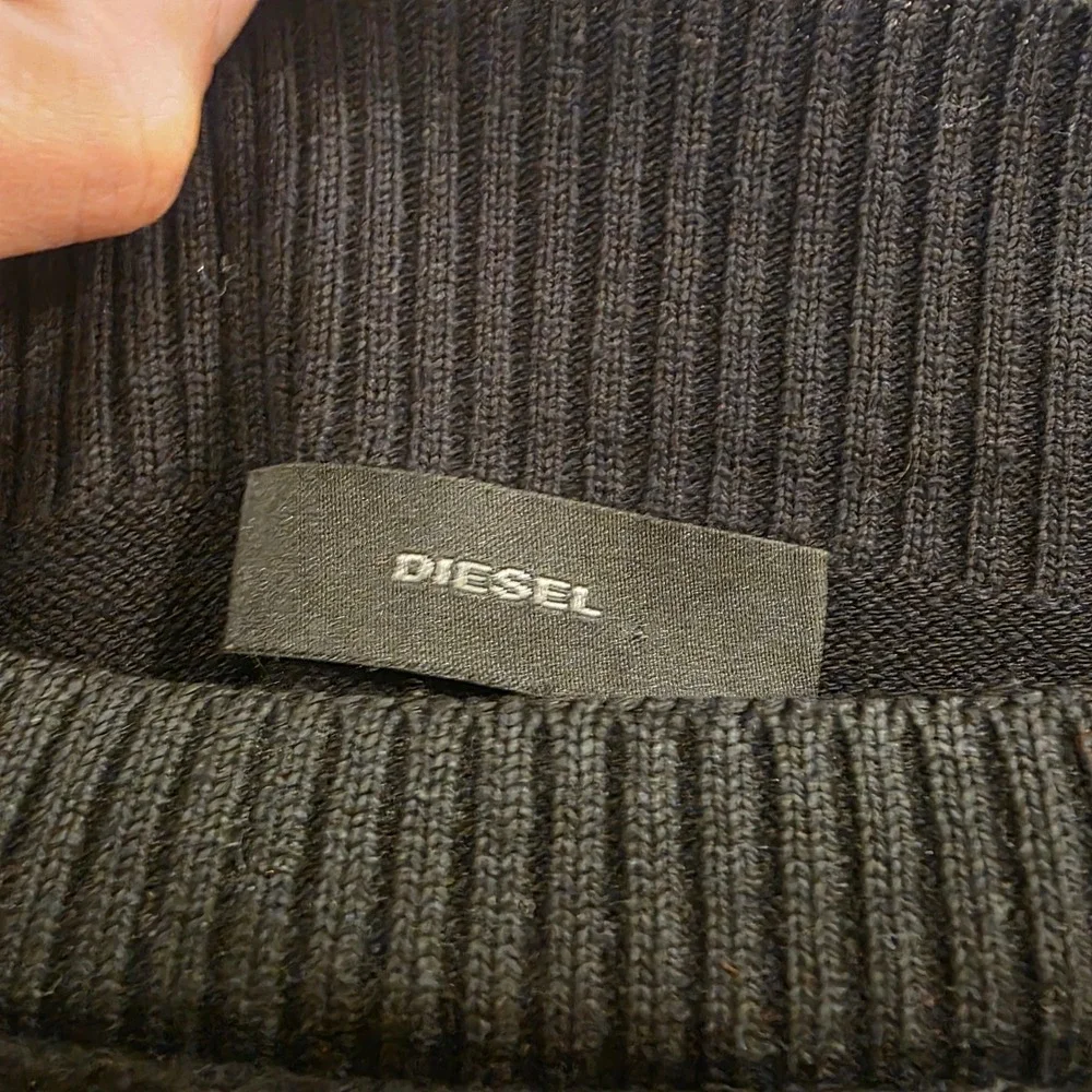 Diesel Black Short Sleeve Top Rayon Linen Blend Ribbed Neck Raw Edge Goth Y2K - Picture 4 of 13